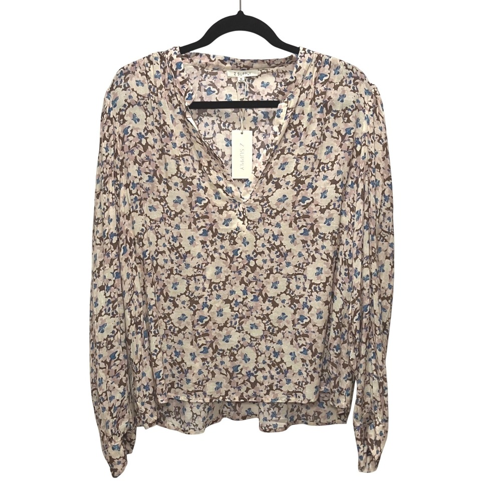 Z Supply XL Floral V-Neck Button Up Long Sleeve Blouse - Picture 2 of 12